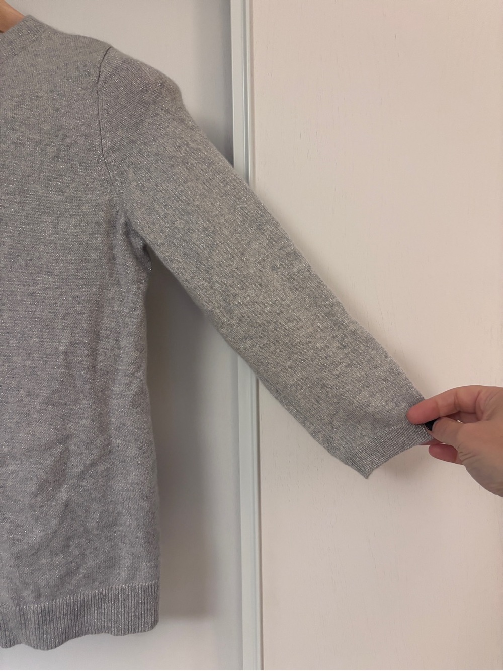 Talbots Audrey Sweater Size S Petite Cashmere Crewneck Gray Shimmer Ribbed Soft - Picture 2 of 8